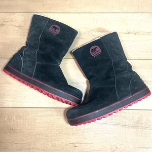 Sorel Women’s Black Suede Sherpa Lined MidCalf Waterproof Winter Boots Size 9